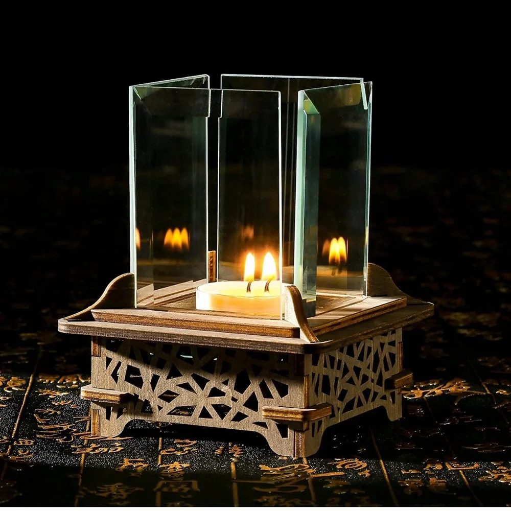 Wooden Tea Light Candle Holder, Votive Tealight Holder Puzzles Box Wood Base